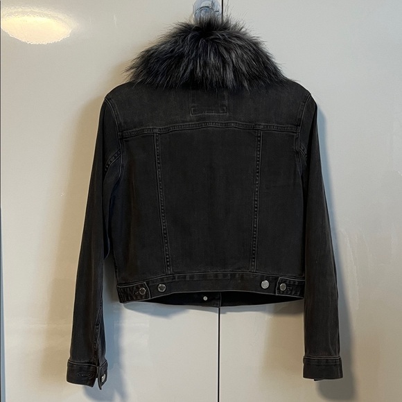 NWOT Michael Kors Black Denim Jean Jacket Faux Fur Collar Removeable, Size M - Picture 7 of 14
